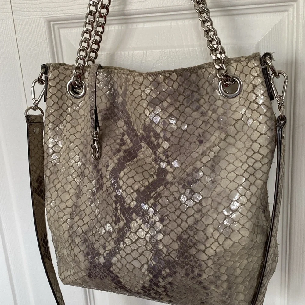 Michael Kors Bag Jet Set Chain Snakeskin Gather Shoulder Tote Crossbody Bag - Picture 3 of 14